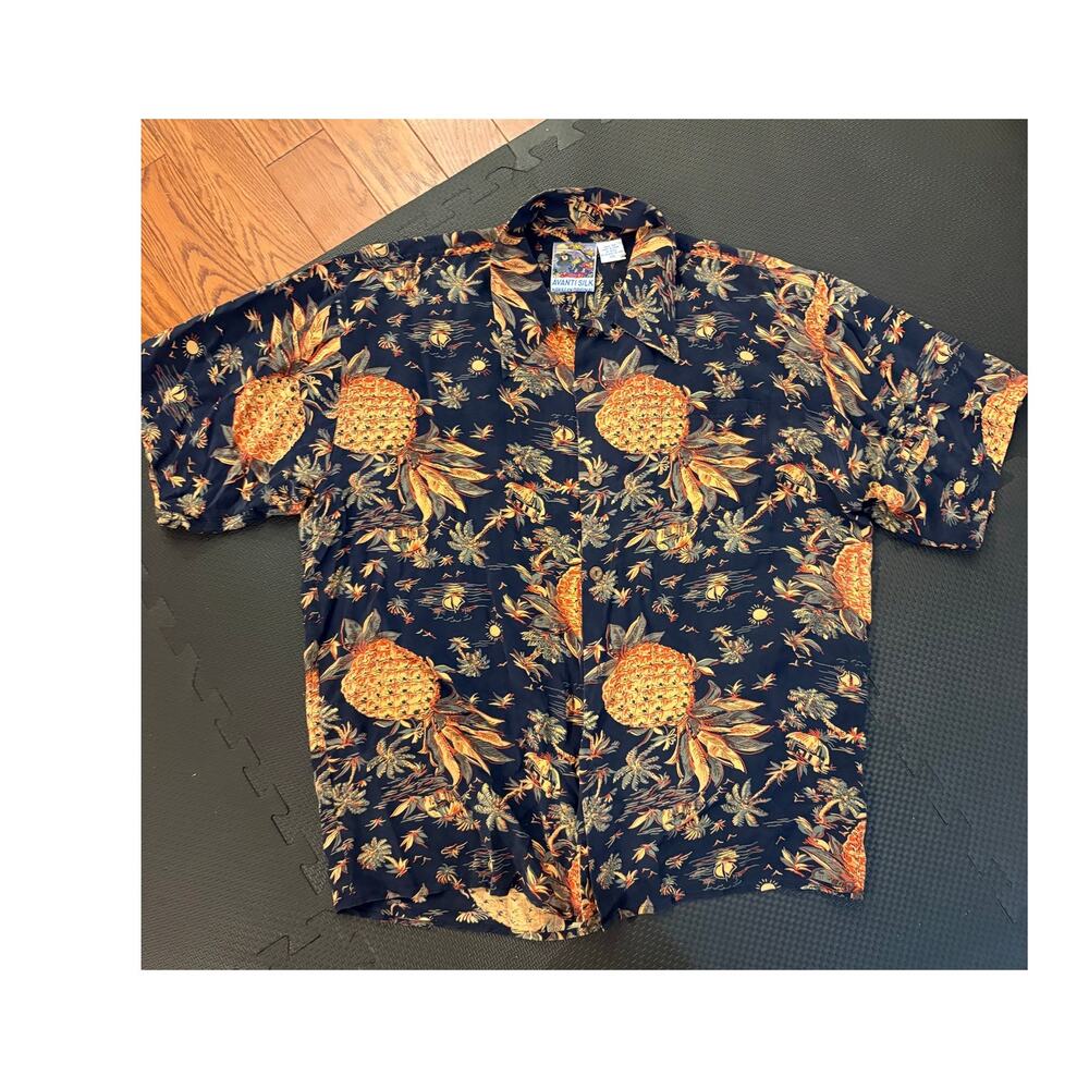 Vintage Avanti Silk Hawaiian Original Pineapple Shirt RARE Size XXL